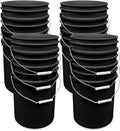 ePackageSupply 5 Gallon Bucket - Food Grade Bucket, Metal Handle Grip, BPA-Free, Heavy-Duty 90 Mil HDPE Plastic Pail, Stackable Utility Container, Made in USA, Lid Not Included, Black, 12 Packs