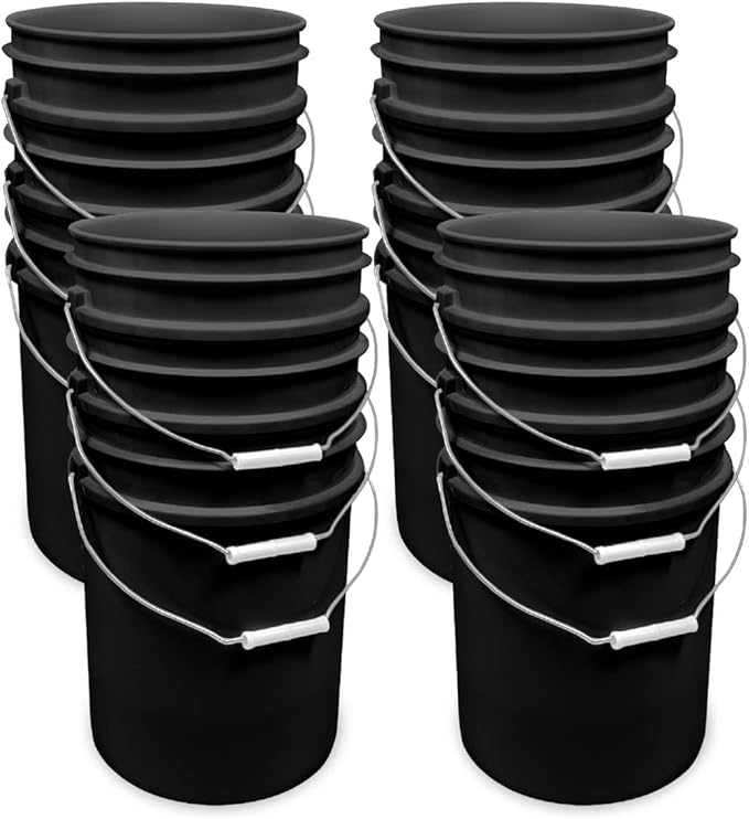 ePackageSupply 5 Gallon Bucket - Food Grade Bucket, Metal Handle Grip, BPA-Free, Heavy-Duty 90 Mil HDPE Plastic Pail, Stackable Utility Container, Made in USA, Lid Not Included, Black, 12 Packs