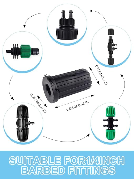 Kalolary 10PCS Barbed Tee 1/2 inch to 1/4 inch Irrigation Tube Anti-Drop Premiun Quality Fitting (fits 13mm ID/ 4mm ID), 16mm PE Pipe Lock Female Connector to 47 Pipe Variable Diameter Six-Way Adapter