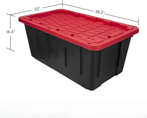 (2-Pack) 40 Gallon Extra Large Storage Bin with Snap Lid, Heavy Duty Black and Red Plastic Container