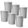 Plexon 20 Gallon Metal Trash Can with Lid Outdoor Large Trash Bin Steel Garbage Can for Garage Patio Farmhouse Bucket Bird Seed Storage Can Heavy Duty Round Container, Gray 6 Pack