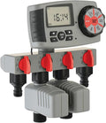 Automatic 4-Zone Irrigation System Watering Timer, Garden Water Timer Controller System with 2 Solenoid Valve(Rojo)