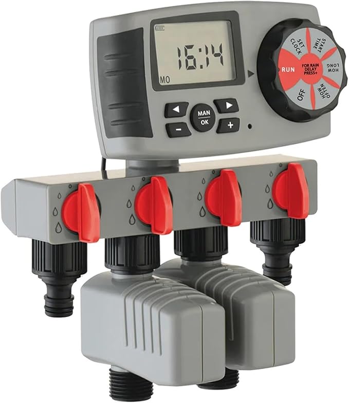 Automatic 4-Zone Irrigation System Watering Timer, Garden Water Timer Controller System with 2 Solenoid Valve(Green2)