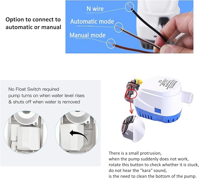 1100 GPH Automatic Bilge Pump - 12V, 1-1/8"(29mm) Outlet, Submersible Boats Water Pump with Float Switch, Snap-Off Strainer, Easy Install for Boat, Marine, Canvas,Ponds