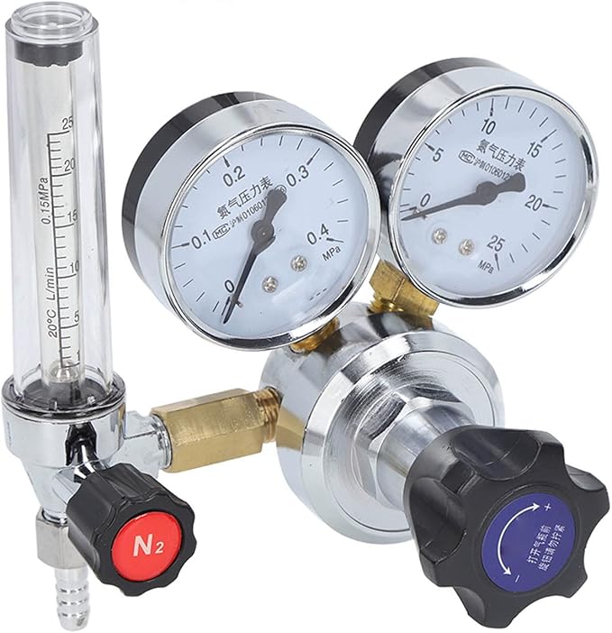 Nitrogen Gas Regulator Valve High Precision Flow Meter Brass Construction Pressure Control Device with Flame Diaphragm for Laboratory Use and Industrial Welding Applications