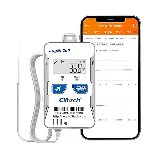 Elitech 4G Reusable Real-time Temperature Humidity Data Logger Light/Shock/Location, Built-in SIM Card,Shadow Data,Airplane mode,Cloud Storage,SMS/Email/APP/Web Alarm,100000 Points,Loget 260-THE-5Pack