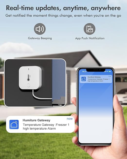 WiFi Refrigerator Thermometer with Alarm, Freezer Alarms Thermometer Sensor with App Alert, 90dB Loud Alarm for Fridge Kitchen Fish Tank Wine Cellar Hot Tub 2 Pack (2.4G WiFi Only)