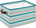Teal Khaki Striped Storage Bins Cubes Waterproof Cloth Storage Basket,Farmhouse Stripes Modern Abstract Art Foldable Storage Bags for Shelf Clothes Storages Organizers with Handles 15x11x9.5 in 1PCS