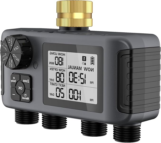 4 Separate Zone Garden Irrigation Timer Brass Inlet Intelligent Controller Automatic Manual Rain Delay Watering Systems Soil Sensors Timer