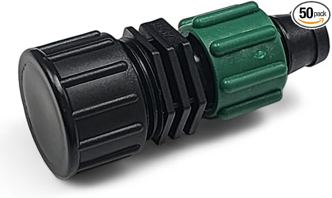 USA Made - Premium Drip Tape Irrigation Tubing End Cap 50 Pack (5/8" or .625" - .645") Universal Perma-Loc Connector Barbed Locking Fitting - Fits All Brands 16mm Drip Tape AG Tubing