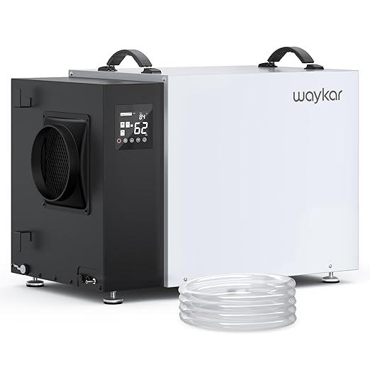 Waykar 216 Pint Commercial Dehumidifier with Pump and Drain Hose for Crawl Spaces, Basements, Ducted Industrial Use, and Water Damage Unit, for Spaces up to 8000 Square Feet, Smart Humidity Control