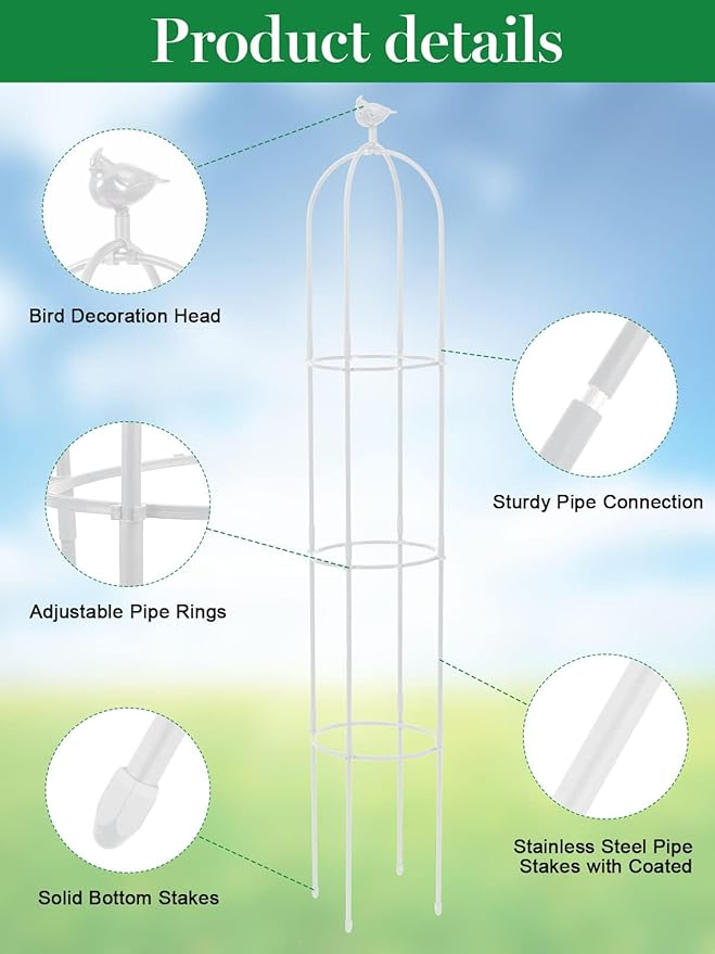 6 Feet Tall Garden Trellis for Climbing Plants Kalolary Garden Tower Obelisk Trellises Rustproof Metal Potted Plant Climbing Support for Indoor Outdoor Flowers Vegetable Fruits Vines Support (White)