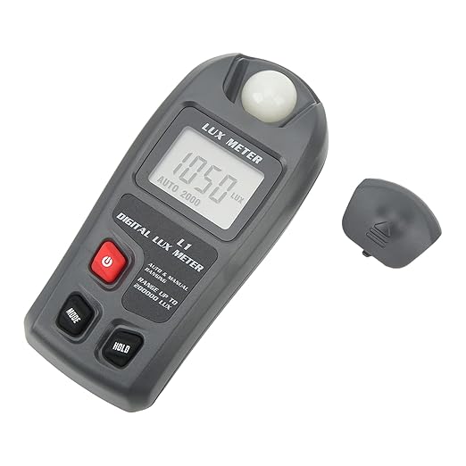 Digital Illuminance Light Meter Lux Meter with LCD Display, 0～200,000 Lux Measure Range, Lux FC Unit Selection for Homes, Warehouses, Farms, Stage, Stadiums