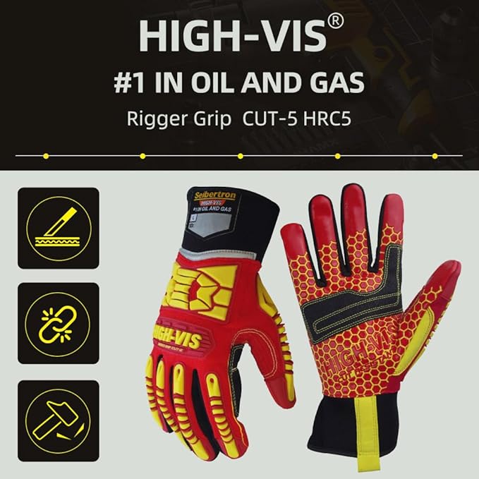 Seibertron High-Vis Series Cut Resistant Reducing Anti-Impact Mechanics Heavy Duty Safety Rescue Oil and Gas Gloves