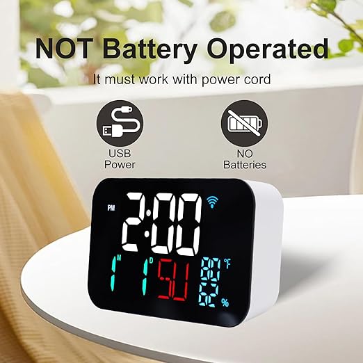 Luocute WiFi Smart Clock, Weather Station Alarm Date Day Large Display Brightness Adjustable Thermometer Humidity Digital Clock Compatible with Tuya Smart App, for Home Office (White Shell- White