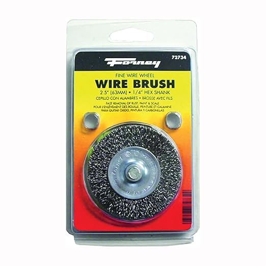 Forney 72734 Wire Wheel Brush, Fine Crimped with 1/4-Inch Hex Shank, 2-1/2-Inch-by-.008-Inch