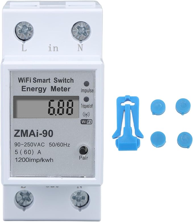 WiFi Energy Meter, Real Time Monitoring, APP Remote Control, Single Phase with Voltage Monitoring and Power Analysis for Easy Installation