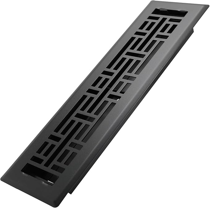 Howeall 2x12 Inches Heavy Duty Walkable Floor Register Easy Adjust Air Supply Lever Floor Vents - Seattle Design - Vent Cover for Home Floor - Matte Black