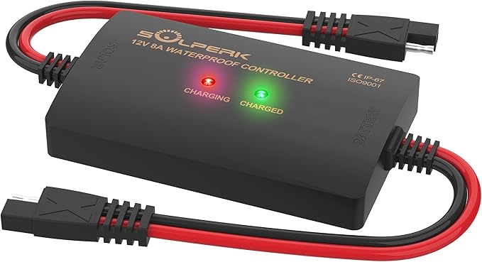 SOLPERK 8A 12V Solar Charge Controller, IP67 Waterproof PWM Solar Panel Battery Regulator with LED Display for Gel AGM Lead-Acid Lithium LiFePO4 Battery, Used in RV Boat Car