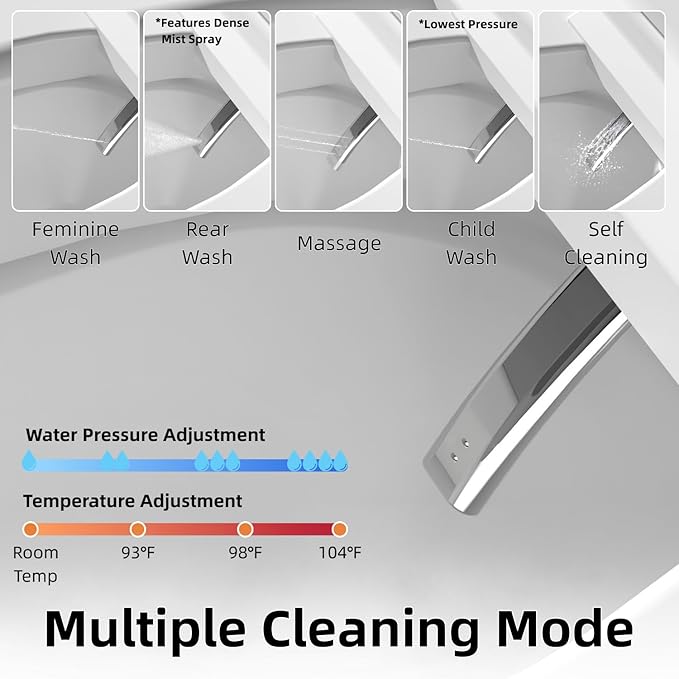 Y1 Smart Toilet, 1000g MaP Quiet Large-Pump Tech Flush, Foam Shield, ADA Comfort Elongated Bidet Toilet, Built in Tank, Dual Remotes, Auto Lid, Instant Warm Water & Air Dryer, Heated Seat