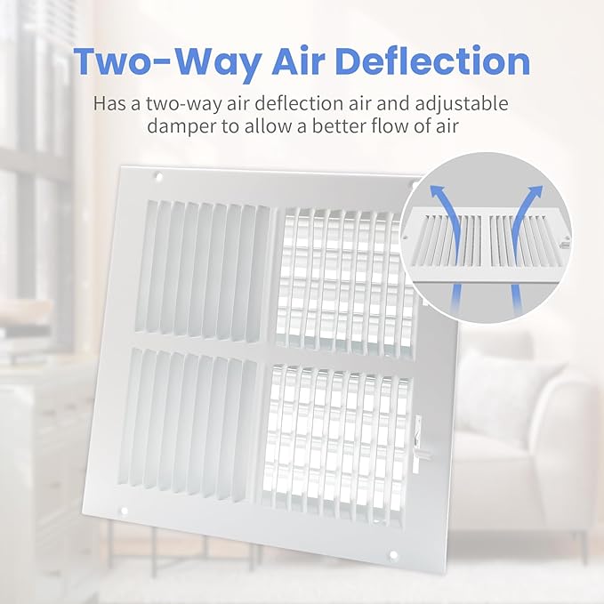 10 x 10 Inch [Duct Opening] Air Vent Covers for Wall or Ceiling - High Airflow 2 Way Steel Ventilation - Adjustable Wall/Ceiling Register, 11-3/4 Inch x 11-3/4 Inch [Overall Dimensions]