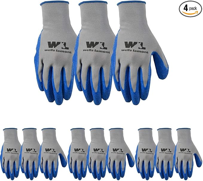 Wells Lamont 3 Pair Pack Latex Grip Work Gloves, Medium 133MF, Grey (Pack of 4)