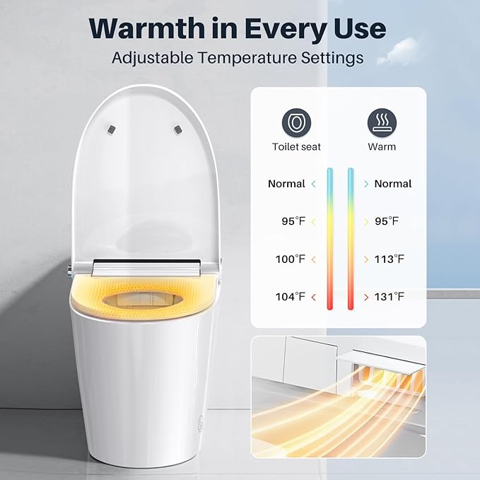 Smart Toilet with Bidet Built in Tank, Auto Open Close Lid, Heated Seat Foot Sensor, Rear & Feminine Wash Warm Water Air Dryer Self Cleaning, 12" Rough In, One-Piece Elongated (ZY695A)
