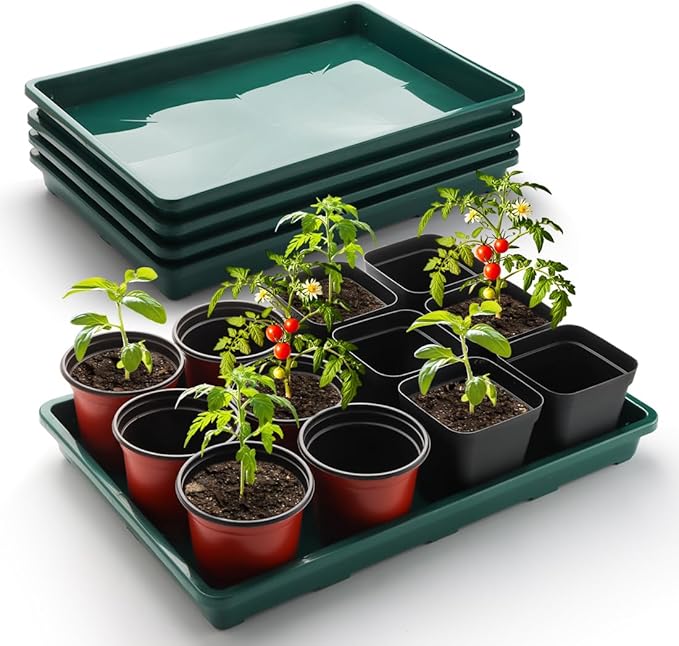 RooTrimmer 5 Pack Seed Starter Trays (17"x11"x2"), Plastic Flat Nursery Pots Trays, Durable Carrying Seedling Starter Tray, Reusable Tray for Planting and Collecting Drainage Water (Green)