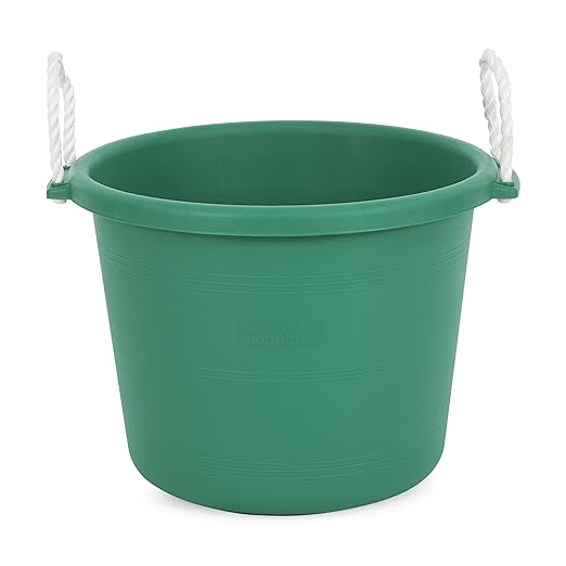 Tuff Stuff Products MCK70GR 17.5 Gallon Weather Resistant Plastic Muck Bucket Pail with Rope Handles for Home or Garden Use, Green