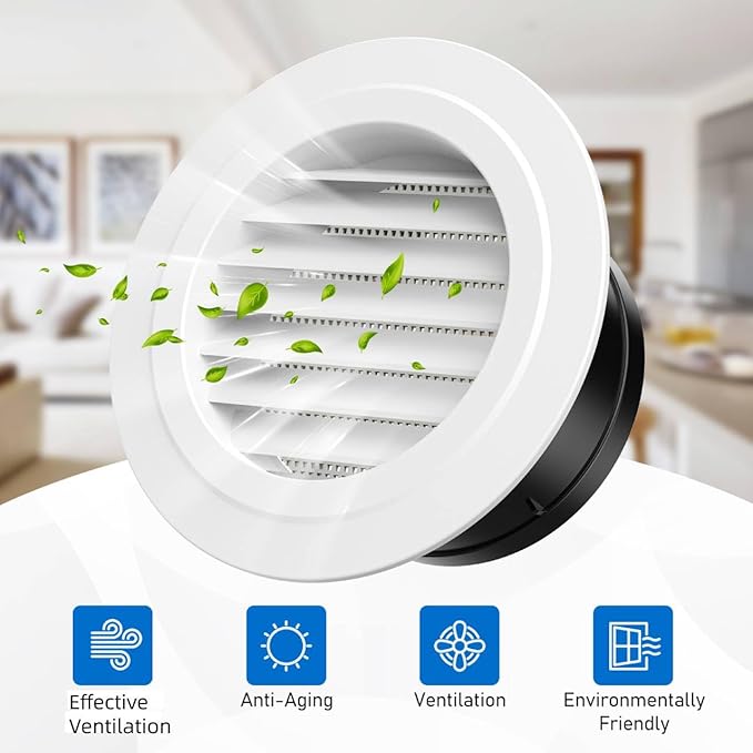 6 Inch Vent Cover, Hon&Guan Round Soffit Vents Round Vent Cover with Built-in a Fly Screen for Bathroom Office Home-2PCS