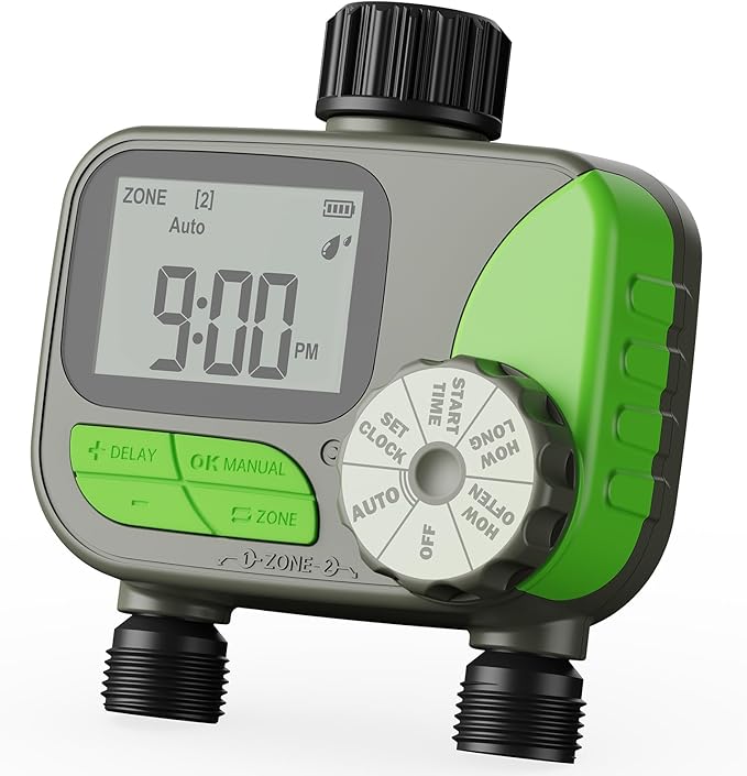 Everexta Water Timer, Sprinkler Programmable Garden Hose Faucet with Rain Delay/Manual/Automatic Irrigation System for Yard Lawn (2 Outlet) V0200102