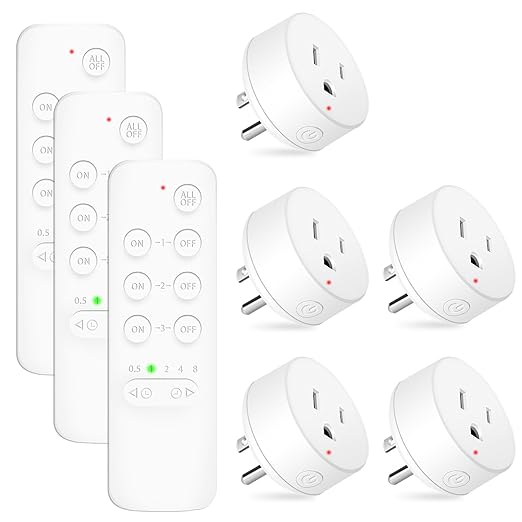 NineLeaf Wireless Control Countdown Outlet for Christmas Decor, Programmable and Expandable Electrical Switch, 500FT Range, 125V/15A/1875W Light Switch, 3Remote and 5Outlets