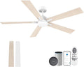 Lorpies 60” Smart Ceiling Fan with Lights Remote,Control via Alexa Google Voice App Wifi,Silent DC Motor,Dimmable,Outdoor Indoor Modern Ceiling Fans for Large Bedroom Patio Porch,White and Wood