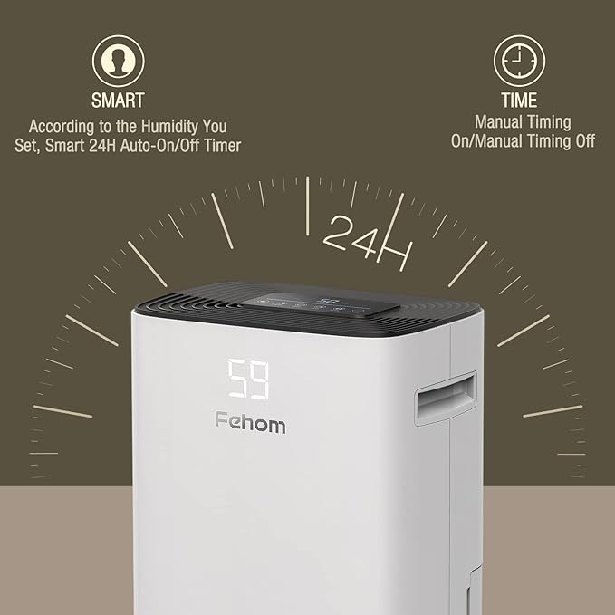 4500 Sq. Ft Dehumidifier with Drain Hose - Ideal for Bedrooms, Basements, Bathrooms, and Laundry Rooms - with Digital Control Panel, 24 Hr Timer, and Front Humidity Display