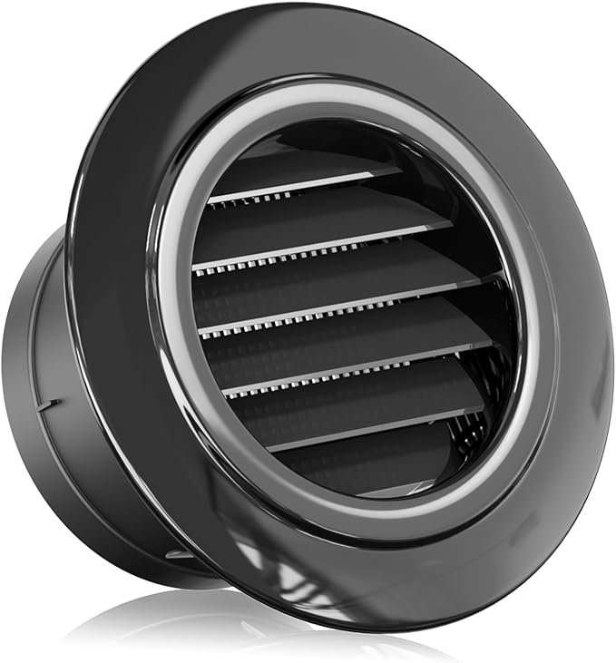 HG Power 4 Inch Soffit Vent, ABS Plastic Round Vent Cover with Built-in Screen Mesh, Black Louver Exhaust Vent for Exhaust Fan, Inline Duct Fan, Bathroom, Kitchen, Garage Use, 100mm