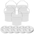 3.5-Gallon White Bucket Pail with Gamma Seal Screw on Airtight Lid, Heavy-Duty 90MIL Extra Durable, Food Grade, Metal Handles with Plastic Grip for Easy Carrying, Easy Stack & Store, BPA Free - 5 Pack