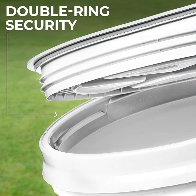 5-Gallon White Bucket Pail with Gamma Seal Screw on Airtight Lid, Heavy-Duty 90MIL Extra Durable, Food Grade, Metal Handles with Plastic Grip for Easy Carrying, Easy Stack & Store, BPA Free - 1 Pack