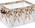Orange Brown Eucalyptus Storage Bins Cubes Waterproof Cloth Storage Basket,Watercolor Spring Weeping Botanical Foldable Storage Bags for Shelf Storages Organizers with Handles 15x11x9.5 in 1PCS