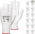 KAYGO Work Gloves for Men and Women,12 Pairs Seamless Knit PU Coated Safety Gloves, with Smooth Grip on Palm and Fingers, Ideal for Light Warehouse, Manufacturing, Gardening, KG11P (S, White)