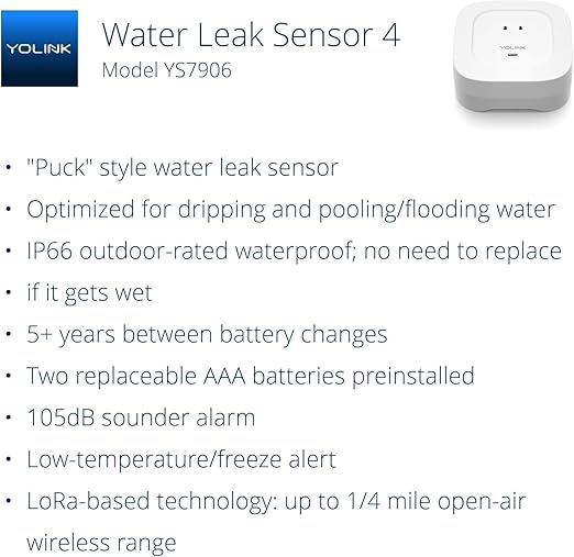 YoLink Water Leak Starter Kit: Hub + 6 Leak Sensor 4 (105 dB Siren), LoRa Long-Range, App/SMS/Email Alerts, D2D Offline, 2 AAA Up to 5-Year Battery, Compatible with Alexa/IFTTT/Home Assistant