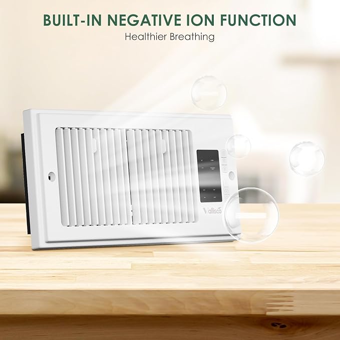 VallisCo Register Booster Fan 4"x10", 10-Speed Quiet Vent Fan with Negative Ion, Thermostat & Remote, Enhances and Improves Heating & Cooling Efficiency, Air Vent Booster for Home Room Comfort, White