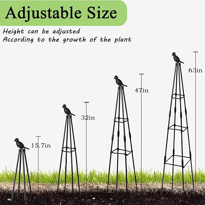 Garden Trellis for Climbing Plants,63inch Tall Plants Trellis Support with Adjustable Stake Arms,Plastic Coated Rustproof Metal Pipe Supports for Outdoor Indoor, Potted Plants, Tomato, Rose,1pack