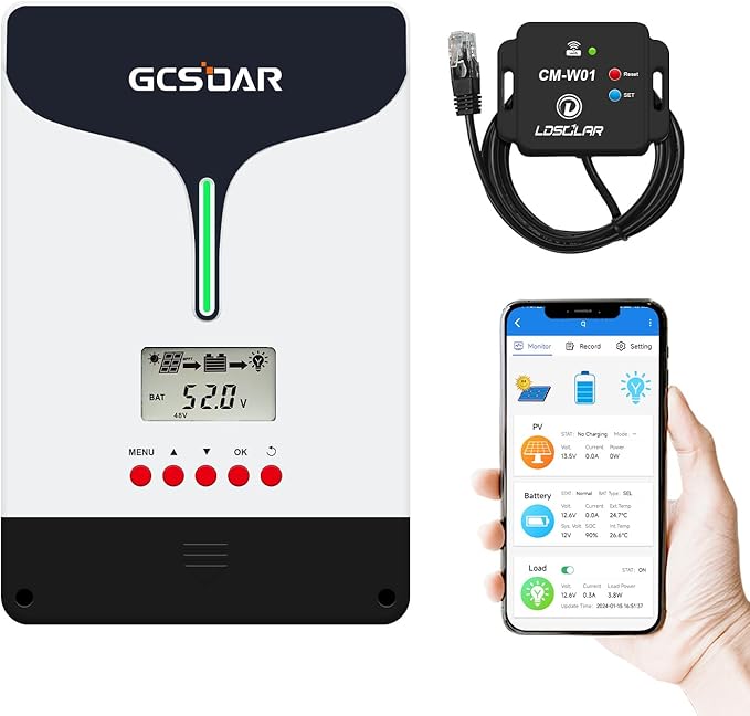 60A MPPT Solar Charge Controller, 12V/24V/48V Lead Acid and Lithium Battery auto, Max PV 150Vdc(WiFi Adaptor Included)