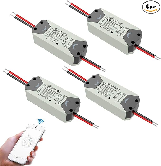 Yasorn WiFi Smart Switch eMylo Wireless Relay Light Switch Tuya Remote Control Module 2.4Ghz WiFi Home Automation Timer Switch Compatible with Alexa Echo Google Home 4 Pack