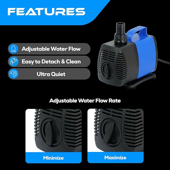 977 GPH Amphibious Submersible and Inline Water Pump - For Aquarium, Pond, Hydroponics, Fountain with Ceramic Shaft, 11.8 ft Lift, 85W - 4 Pack