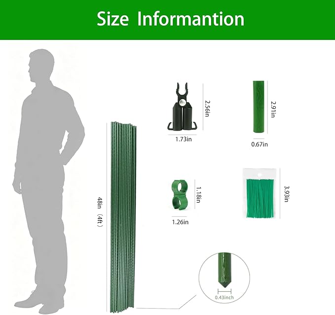 Orgrimmar 26 PCS 48" Garden Stakes 4ft Plastic Coated Climbing Plant Support Stakes Climbing Frame for Tomato Cucumber Eggplant Vine Vegetable (48 Inch)