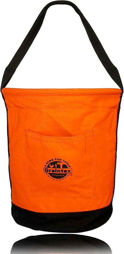 Graintex Tapered Canvas Bucket 12"x10"x15", Utility Tool Bucket One Inside Pocket, Reinforced Base & Carry Handle, Ripstop Canvas, Multi-Purpose Bag for Jobsite & Home Use for Tool Storage Solutions