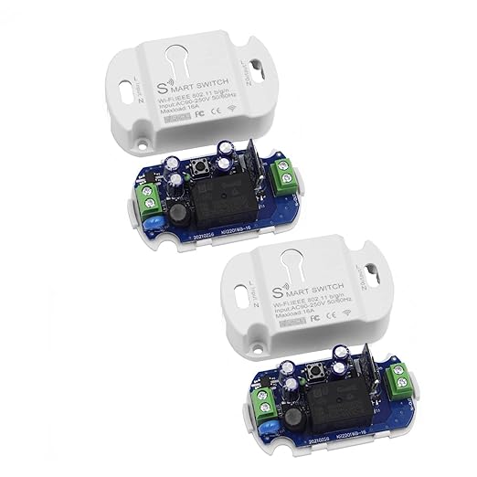 16A Basic Wireless Smart Switch，Wi-Fi Light Switch Compatible with Alexa & Google Home & SmartThings,FCC Certified,No Hub Required Support DIY Module (2 pcs)