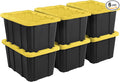Storage Bin 27 Gallon Industrial Tote, Rugged Plastic Storage Bin, Snap-on Lid, Heavy-Duty Organizing Containers for Closet, Bathroom, and Office 6-Pack