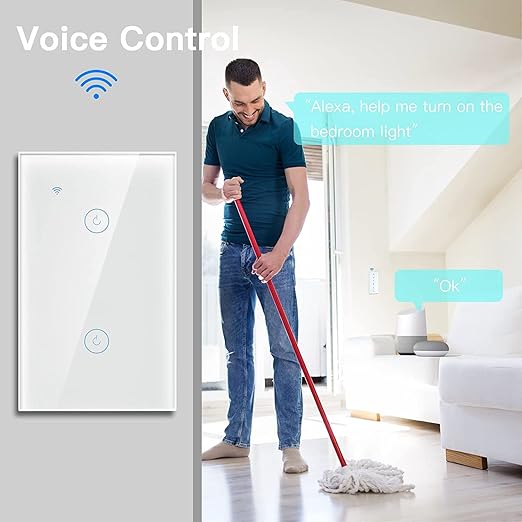 BSEED Smart Light Switch,2 Gang WiFi Touch Switch with Smart Life APP Control and Timing Function,White Single Pole Switches Work with Amazon Alexa,Google Assistant -(3 Way) Multi-Control Association